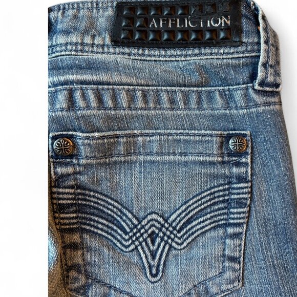 Affliction Jade Bootcut Jeans Distressed Blue Denim Size 24 - Picture 5 of 16